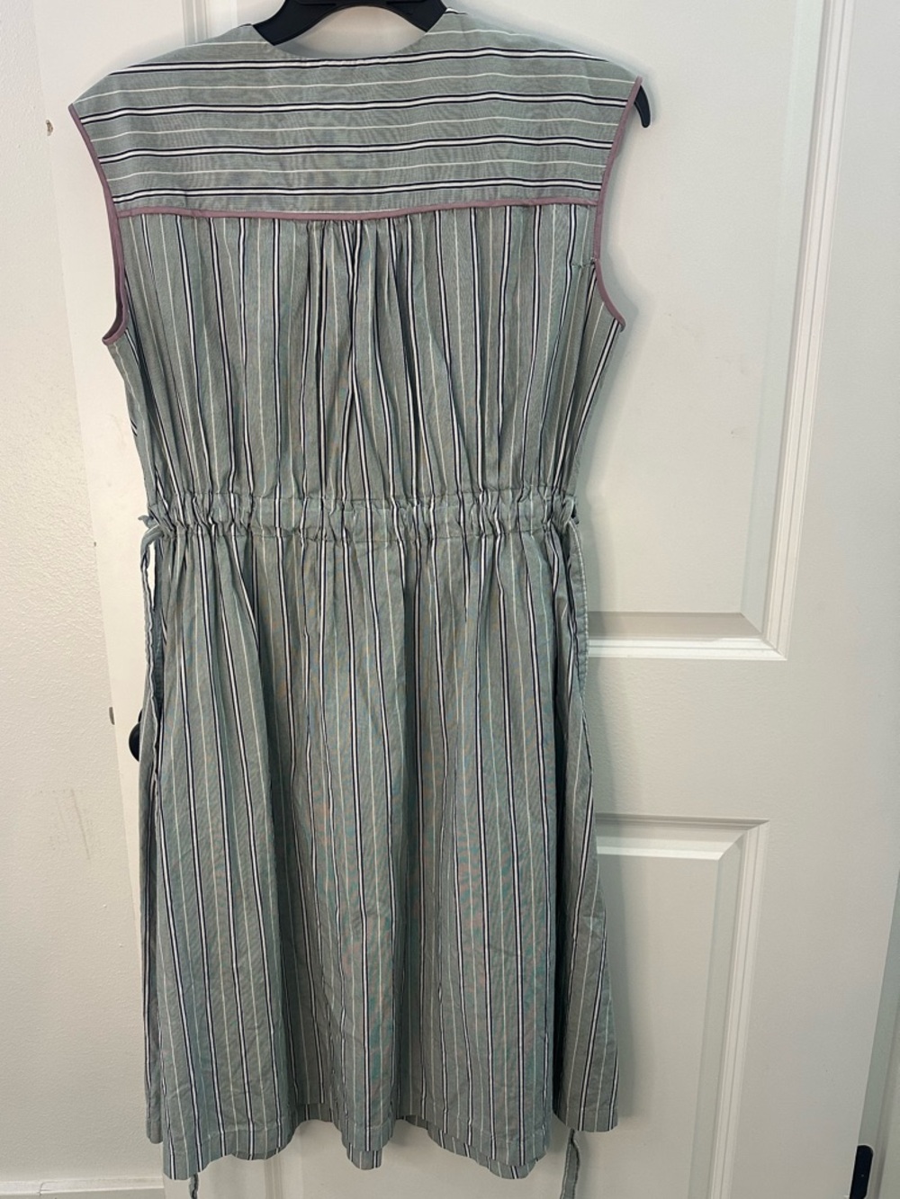 Aknvas Green White Striped Midi Dress Size M Pleated Short Sleeve Summer *FLAWED - Picture 10 of 12